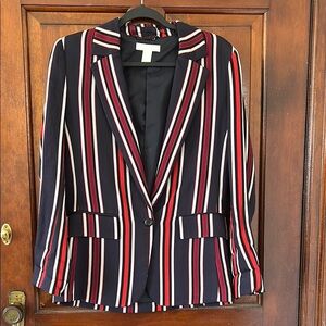 H&M Striped Blazer in burgundy, red, White, and navy blue